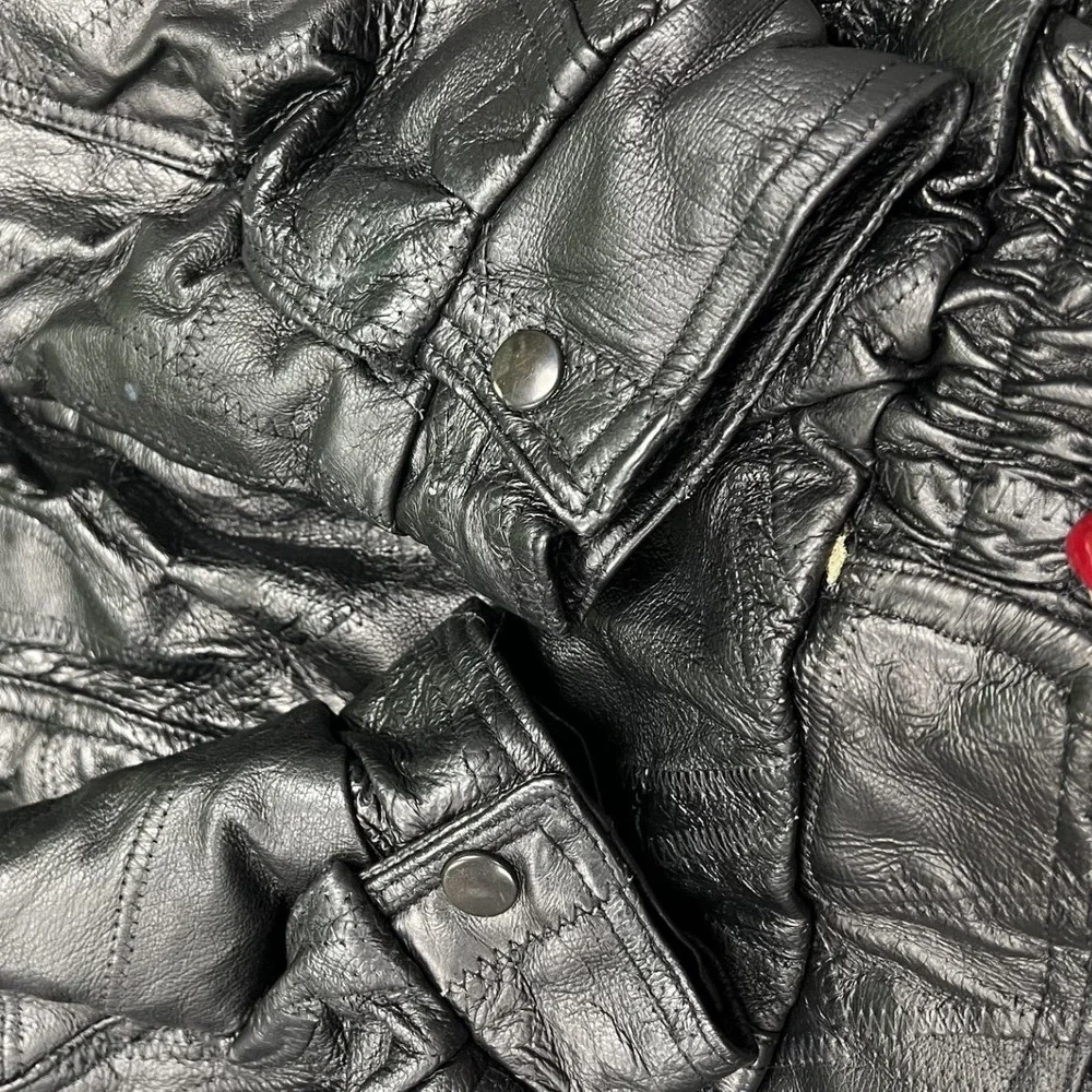 Junction West Patchwork Leather Bomber Jacket Mens L Black Vintage Textured Zip